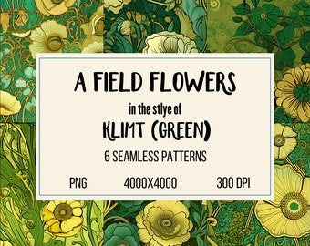 Gustav Klimt-Inspired Verdant Petal Fields: Seamless Digital Patterns Treasury