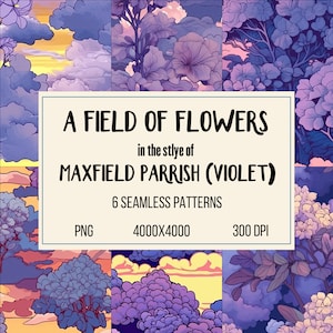 Campi di fiori viola regali ispirati a Maxfield Parrish: Tesoreria dei modelli digitali senza giunture