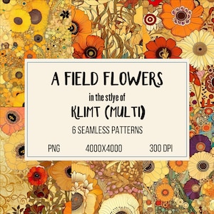 Klimt-inspirerade kalejdoskopblommor: Utsökt digital sömlös mönstersamling