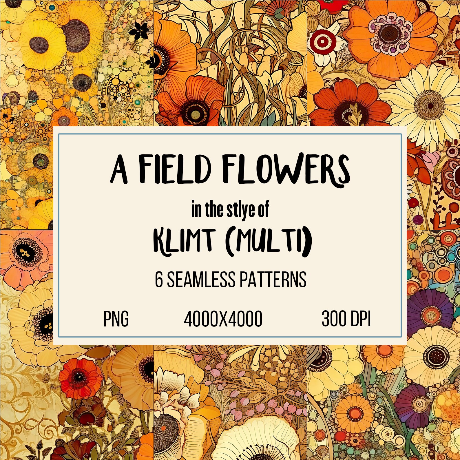 Klimt-Inspired Kaleidoscope Blooms: Exquisite Digital Seamless Patterns Collection