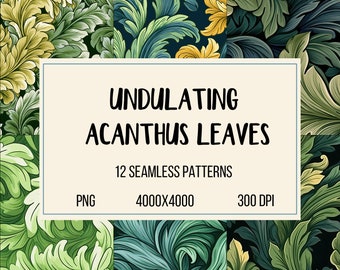 Elegant Acanthus Leaf Digital Seamless Patterns: Classic Botanical Designs for Creative Projects