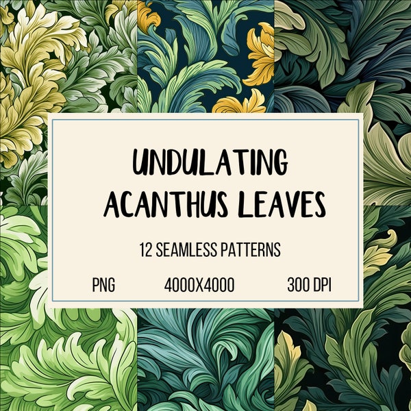 Elegant Acanthus Leaf Digital Seamless Patterns: Classic Botanical Designs for Creative Projects