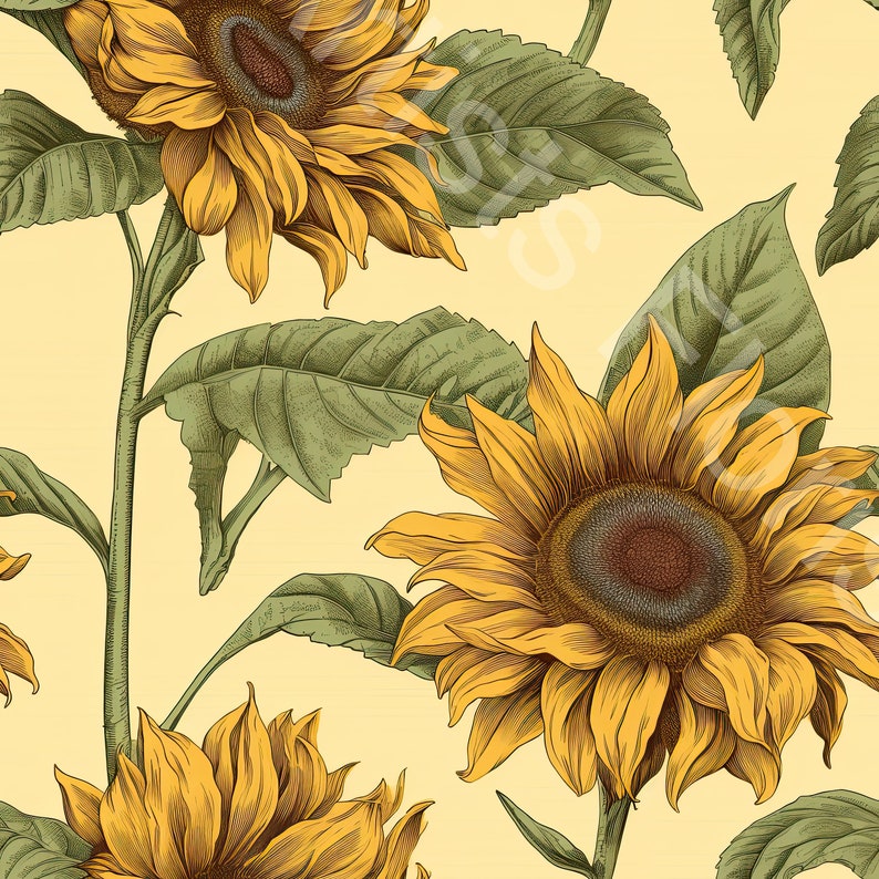 Sunflower Serenade 20 Seamless Patterns in Botanical Etching Style Etsy