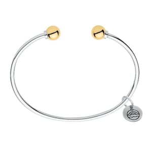 LeStage Authentic Cape Cod Bracelet: Double Ball Open Cuff 14k Yellow Gold & Sterling Silver