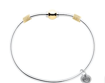 Cape Cod Bracelet: LeStage Sterling Silver Bangle with 14k Yellow Gold Screw Ball Closure and 14k Yellow Gold Double Rope Accent