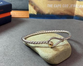 Sterling Silver Cape Cod Bracelet: Twisted Loop Bangle, 14k Accent
