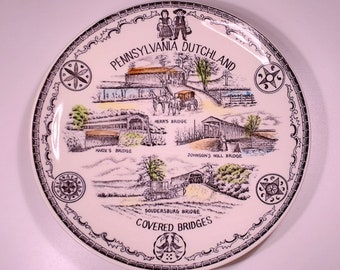 Vintage souvenir plate of the Pennsylvania Dutchland Covered Bridges