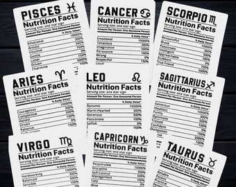 Zodiac Signs Nutritional Facts Stickers - Astrology-inspired Fun!