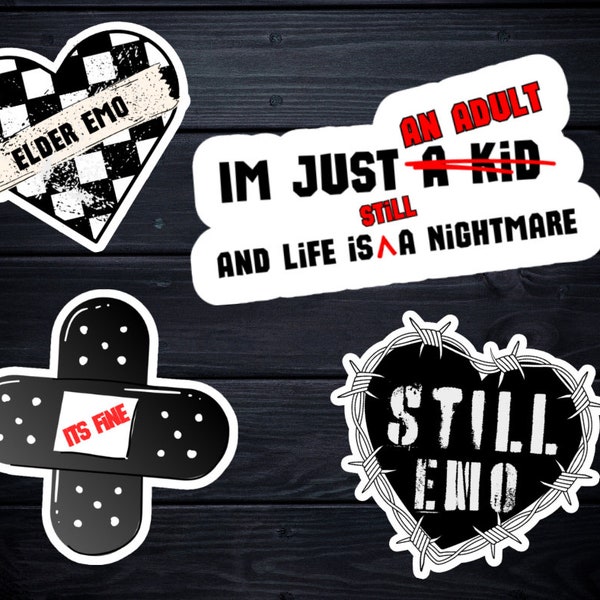 Elder Emo Vibes Sticker Pack - Nostalgic Goth and Alternative Aesthetics