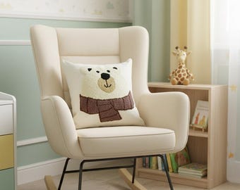 Handmade Punch Needle Bear Pillow Cover | Personalized Nursery & Kids Room Decor | Custom Name