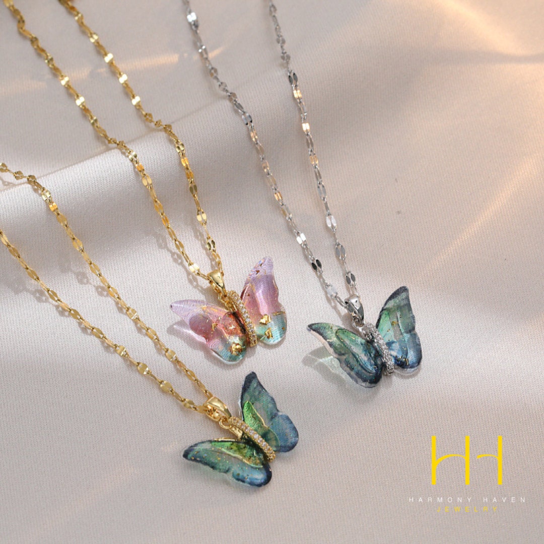 Yellow Crystal Butterfly Necklace – Senlan Jewelry