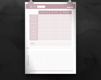 MENU planner, MENU schedule, editable or printable