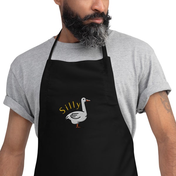 Goose Embroidered Apron Funny Goose Apron for Kitchen Cooking Gift for Animal Lover Kitchen Humor