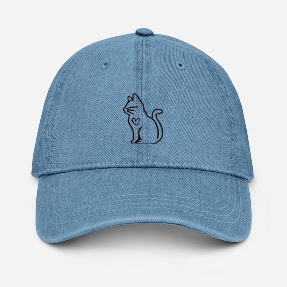 Denim Cat Embroidery Hat for Cat Mom Gift Embroidered Cat  display picture 1
