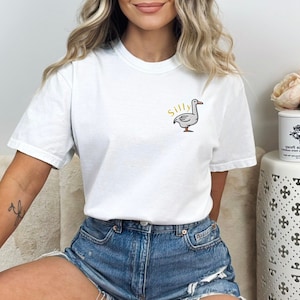Silly Goose Embroidered Shirt Vintage Wash Goose Shirt Goose Humor Funny Goose Shirt Embroidery Vintage Style Silly Goose Shirt