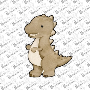 May include: A brown dinosaur cookie cutter with a light brown outline. The cookie cutter is standing on a white background.