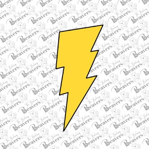 May include: A yellow lightning bolt graphic with a black outline. The graphic is on a white background with a repeating pattern of beavers.