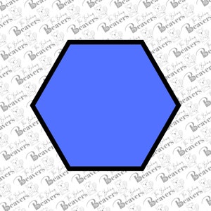 May include: A blue hexagon with a black outline against a white background with a repeating pattern of gray beavers.