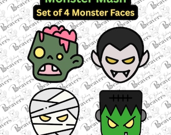 Monster Faces - Set of 4 Cookie Cutters (Vampire, Zombie, Frankenstein, Mummy)