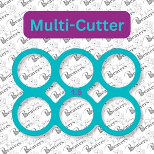 May include: A turquoise blue multi-cutter with six round cut-out shapes. The cutter is 1.5 inches in diameter.