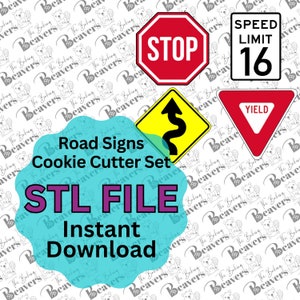 STL - 道路標識クッキーカッター 4 個セット (デジタル ダウンロード)