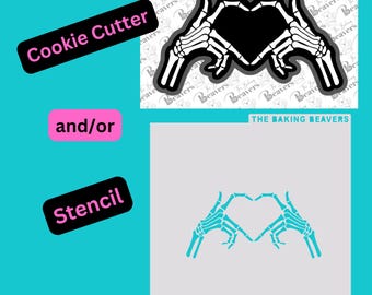 Skeleton Hands Cookie Cutter (optional Stencil) (Recommend sizing UP x2)