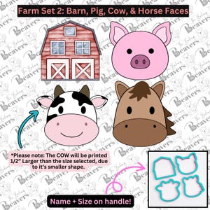 Farm Animal Heads + Barn (Set of 4 Cookie Cutters) | PIG | HORSE | COW