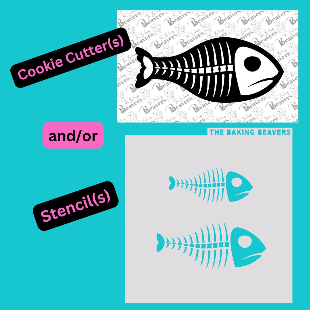 Fish Skeleton Stencil (1 or 2 Part) Option to Add Cutter - Etsy