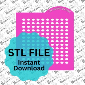 May include: A pink and white 3D printed stencil with a cloud pattern. The text "STL FILE Instant Download" is on a blue background.