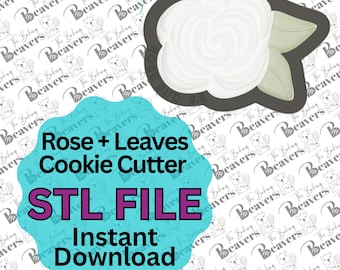 STL - Rose with Leaves (digital download)