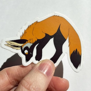 Cross Fox Jumping Sticker - Quadruped Feral Furry Die Cut Sticker for Indoor Use - Laptop Decal - NOT waterproof tested