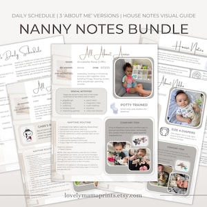 Babysitter Notes | Aesthetic Childcare Info | Kids Daily Schedule | Child Information Sheet | Editable Printable Template | Nanny Guide