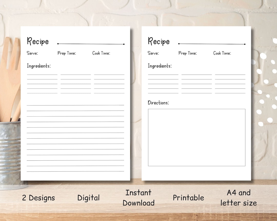 Recipe Planner | Printable Recipe Template Blank | Printable Recipe Page | Recipe Template ...