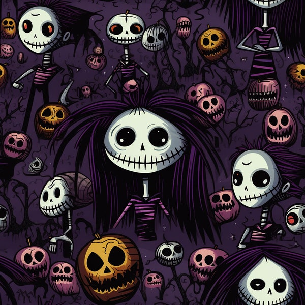 MEGA Bundle of 36 Spooky Seamless Patterns Inspired by Tim Burton, Takashi Murakami, Todd McFarlane, and Alfred Hitchcock for Halloween