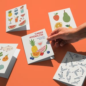 Summer Fruit Card Set, Printable Birthday Cards, Pack of 5 Cards, Thank You Notes, Tropical Fruit Cards, stationery Digital Card, Fish Cards