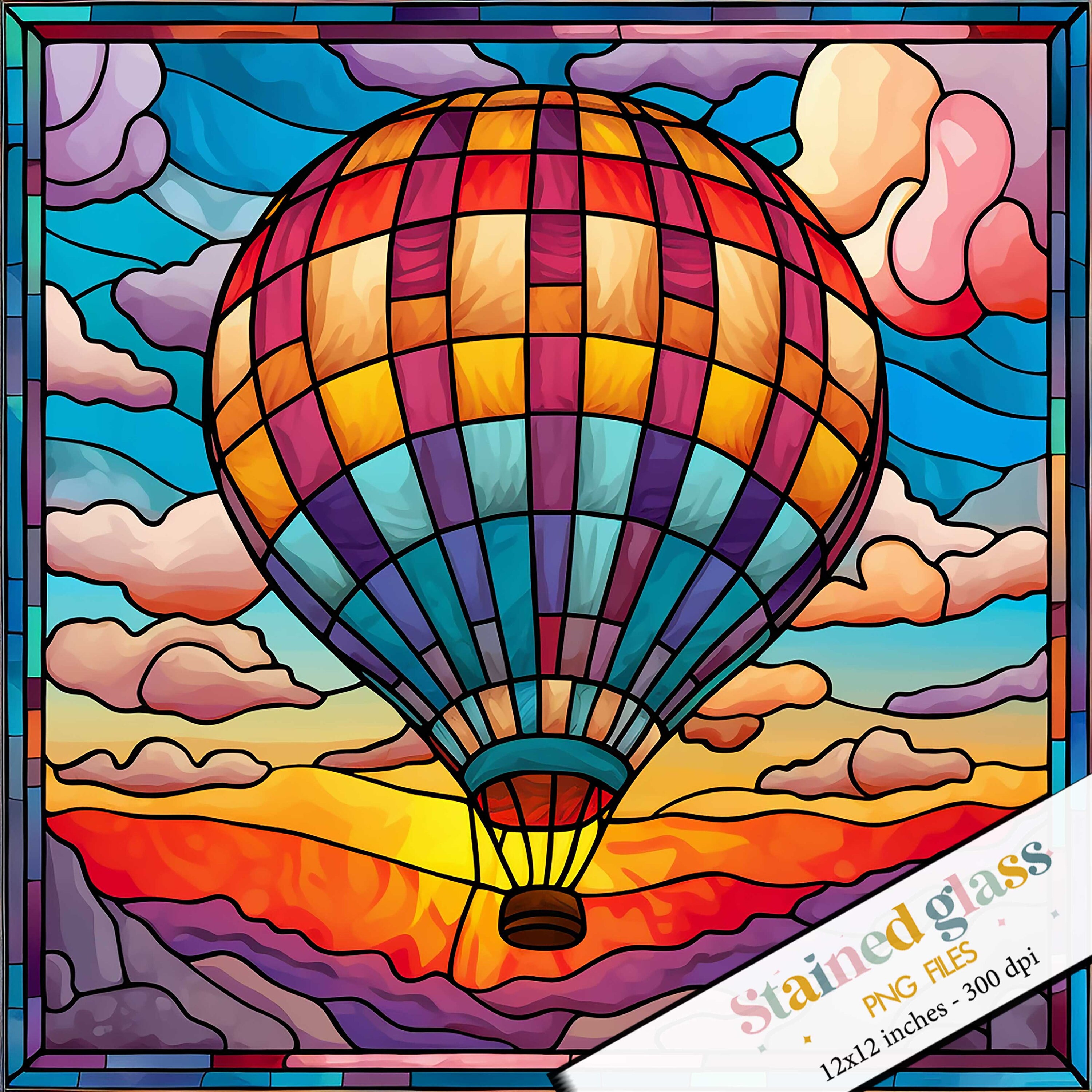 Hot Air Balloon Stained Glass Template Rainbow Stained Glass - Etsy