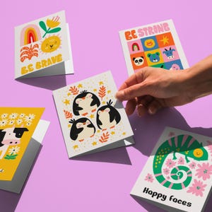 Sei mutig, sei stark, Kartenset, glückliche Gesichter, Tierkarten, motivierende Kinderkarten, Safari-Kinderkarten, Kinderermutigungskartenpaket