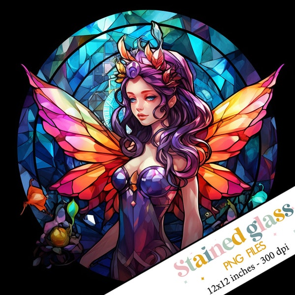 Fairy Stained Glass PNG Sublimation, Fairy Stained glass, Scrapbooking paper, Faux stained glass, Sublimation bundle, Magic Stain glass png