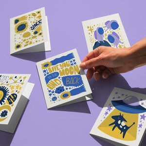 Love you to the moon and back Karte, druckbare Grußkarte, Space Kuh Kartenset, Astronaut Kartenpackung, Space Card Set, Galaxiekarte, Raumschiff