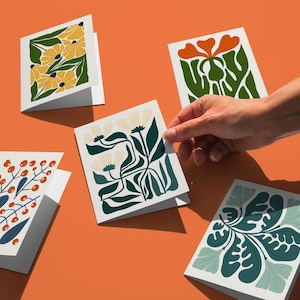 Set di 5 biglietti d'auguri, biglietti floreali stampabili, biglietti d'auguri Matisse, biglietti vuoti per tutte le occasioni, set di biglietti floreali, biglietti d'auguri botanici