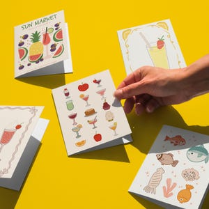 Biglietto d'auguri Sun Market Cocktail, confezione da 5 biglietti tropicali, biglietti per happy hour divertenti, biglietti per drink estivi, pacchetto di biglietti d'auguri digitali, biglietto con stampa di frutta