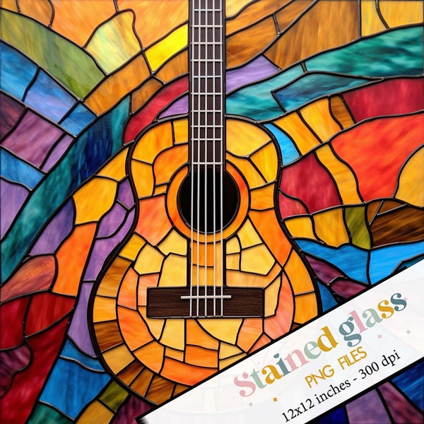 Guitar Stained Glass Pattern Png, Colorful Stained Glass Sublimation Designs, Guitar Stained Glass PNG, Faux Stained Glass, Wall Art Design