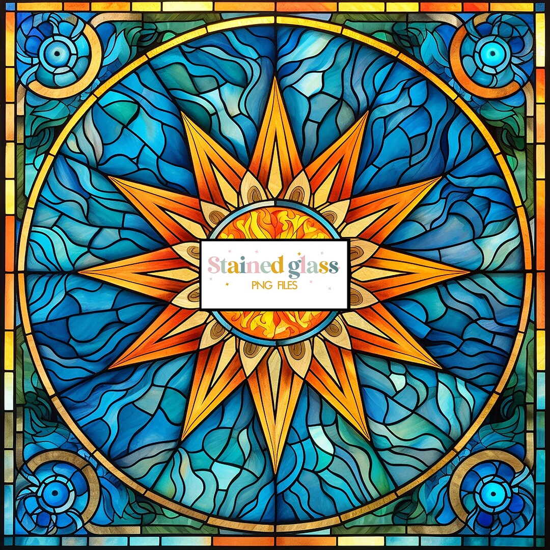 Sun Stained Glass PNG Sublimation Sun Stained Glass Pattern Etsy