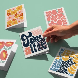 Paquete de tarjetas "Tómalo con calma", juego de tarjetas botánicas, paquete de tarjetas botánicas, paquete múltiple de tarjetas Matisse, tarjeta de felicitación con flores modernas, tarjetas de amor propio