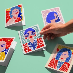 Cartões imprimíveis de empoderamento feminino, conjunto de cartões femininos, conjunto de cartões Matisse Girls, saudações imprimíveis, cartões de poder feminino, conjunto de cartões com retratos femininos