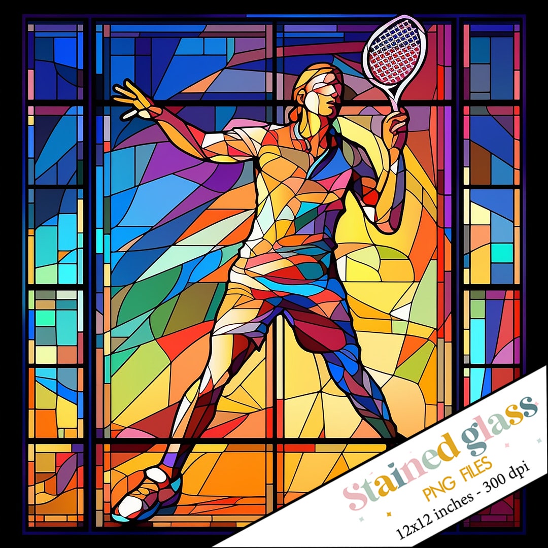 Tennis Player Stained Glass PNG Tennis Stained Glass Sport Etsy