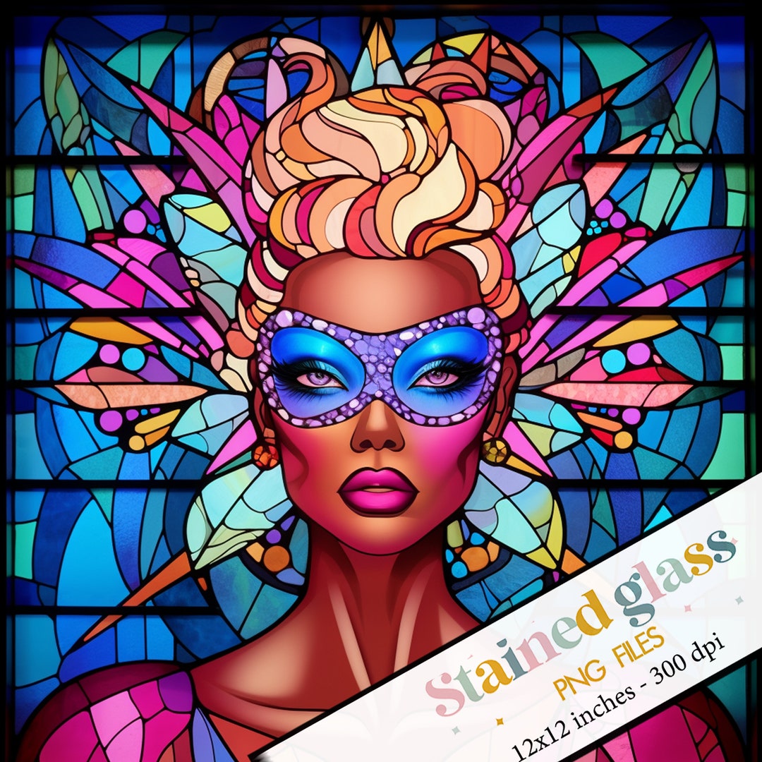 Drag Stained Glass PNG Sublimation, Queen Stained Glass Pattern