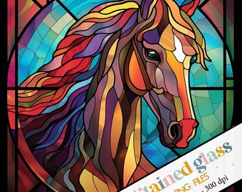 Horse Stained Glass Sublimation, Stained Glass Pattern PNG, Stained Glass Paper, Faux Stained Glass, Horse Digital template Sublimation file