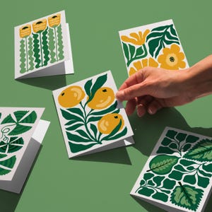 Jeu de cartes feuille tropicale, 5 cartes botaniques modernes imprimables, jeu de cartes citron vif, carte de voeux tropicale, jeu de cartes agrumes, carte postale florale