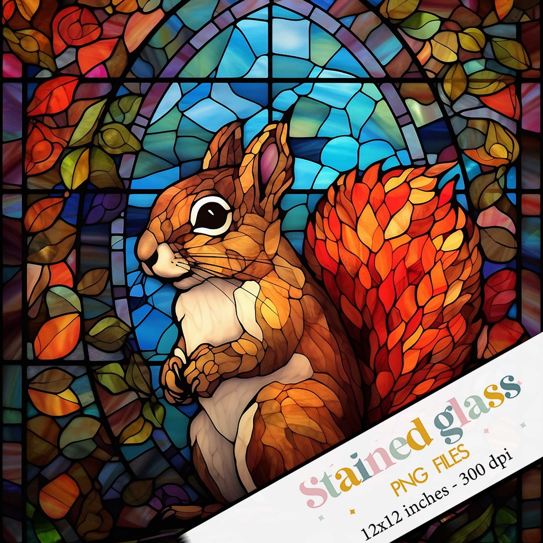 Squirrel Stained Glass Sublimation, Stained Glass Pattern, Squirrel